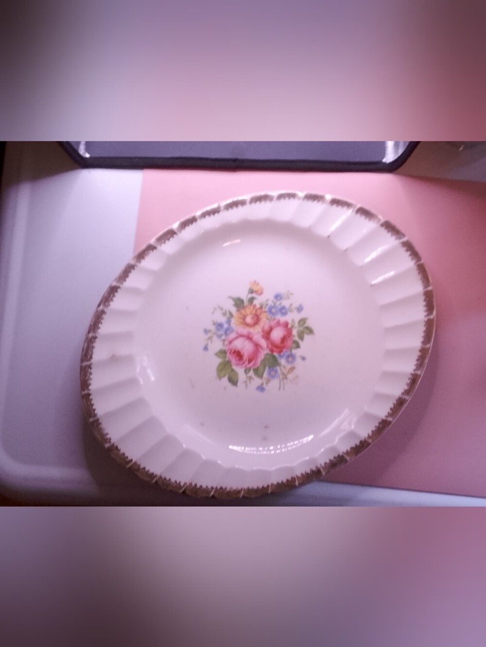 13" Vintage Floral W Gold Rim Platter Decor Piece See Pics